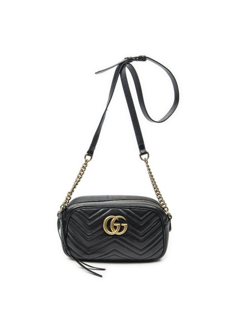 Gucci Small GG Marmont Chain Crossbody Black Matelasse Chez Blanc Leather